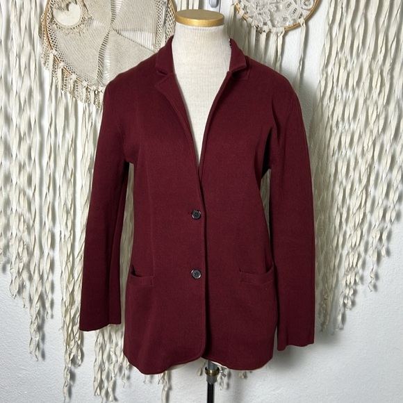 J. Crew Factory Burgundy Knit Two Button Closure Blazer Size Small - Picture 1 of 8